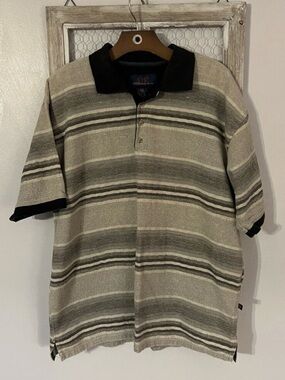 Men's Short Sleeve Striped Polo Shirt in Beige and Black